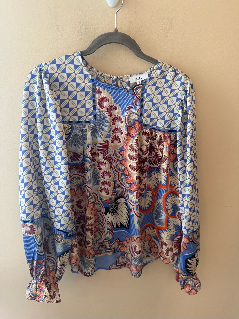 Fate Mixed Print Crew Neck Blouse Long Sleeve Size S
